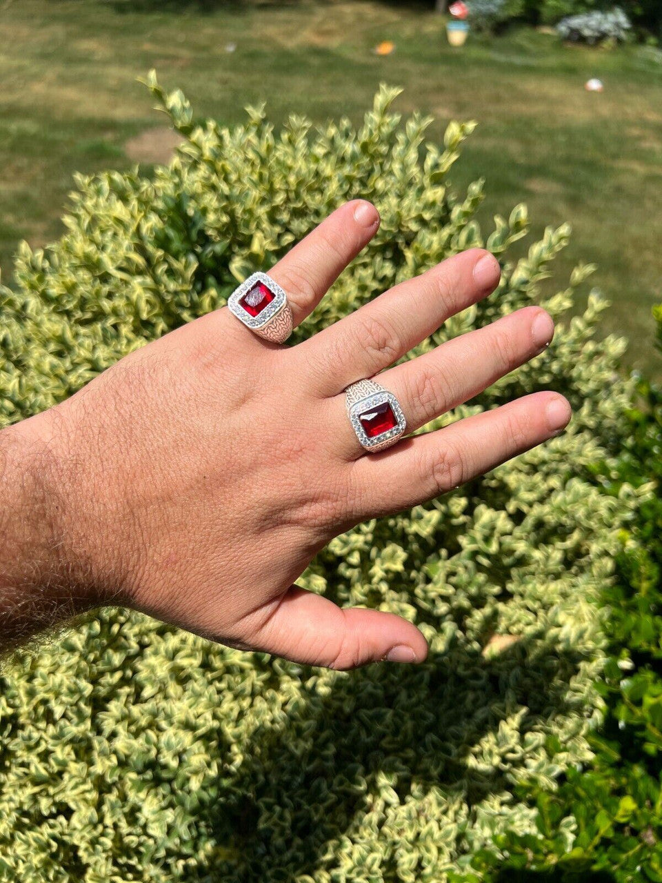 HarlemBling Mens Real 925 Sterling Silver Iced Simulated Red Ruby and CZ Hip Hop Ring Sz 6-13