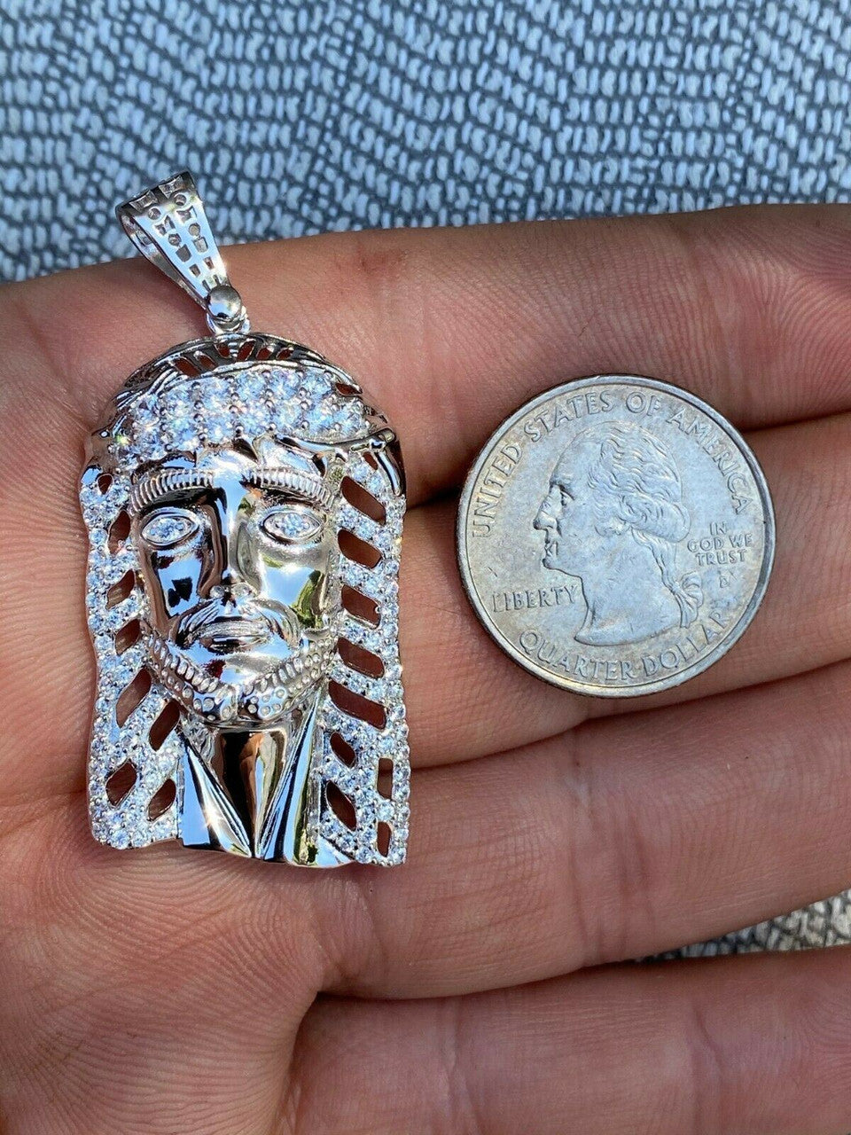 HarlemBling Mens Real 925 Sterling Silver Jesus Piece Necklace 1x1.5 Iced Hip Hop Pendant