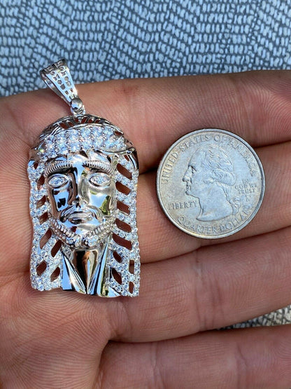 HarlemBling Mens Real 925 Sterling Silver Jesus Piece Necklace 1x1.5 Iced Hip Hop Pendant