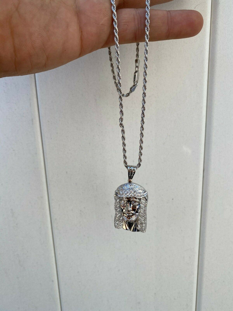 HarlemBling Mens Real 925 Sterling Silver Jesus Piece Necklace 1x1.5 Iced Hip Hop Pendant