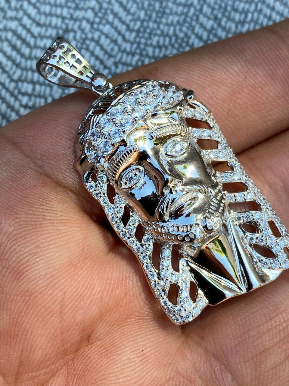 HarlemBling Mens Real 925 Sterling Silver Jesus Piece Necklace 1x1.5 Iced Hip Hop Pendant