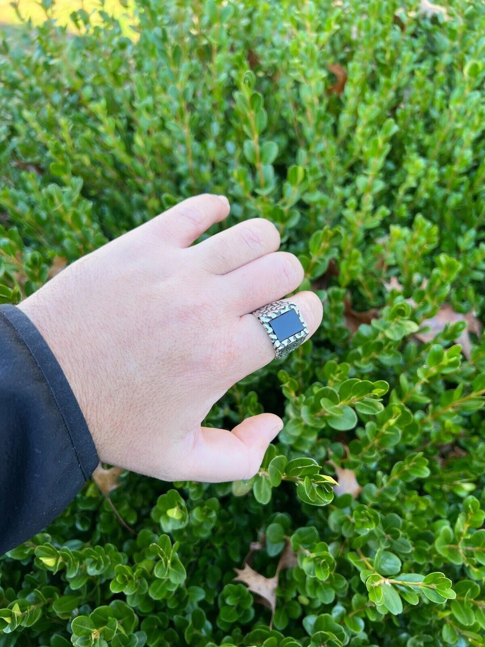 HarlemBling Mens Real 925 Sterling Silver Natural Black Onyx Gemstone Nugget Hip Hop Ring