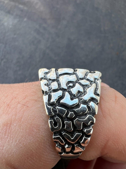 HarlemBling Mens Real 925 Sterling Silver Natural Black Onyx Gemstone Nugget Hip Hop Ring