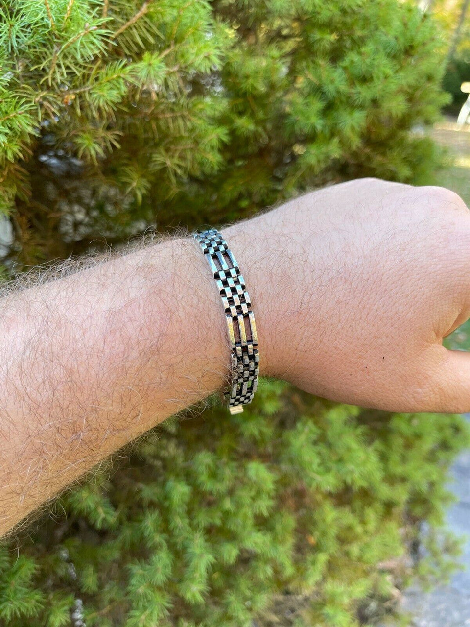 HarlemBling Mens Real 925 Sterling Silver Oxidized Black Rhodium Panther Link Bracelet 10mm