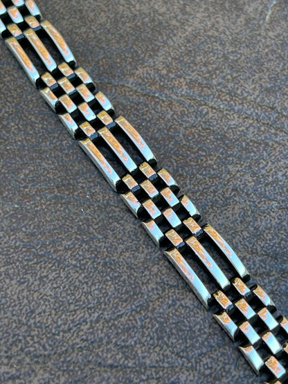 HarlemBling Mens Real 925 Sterling Silver Oxidized Black Rhodium Panther Link Bracelet 10mm