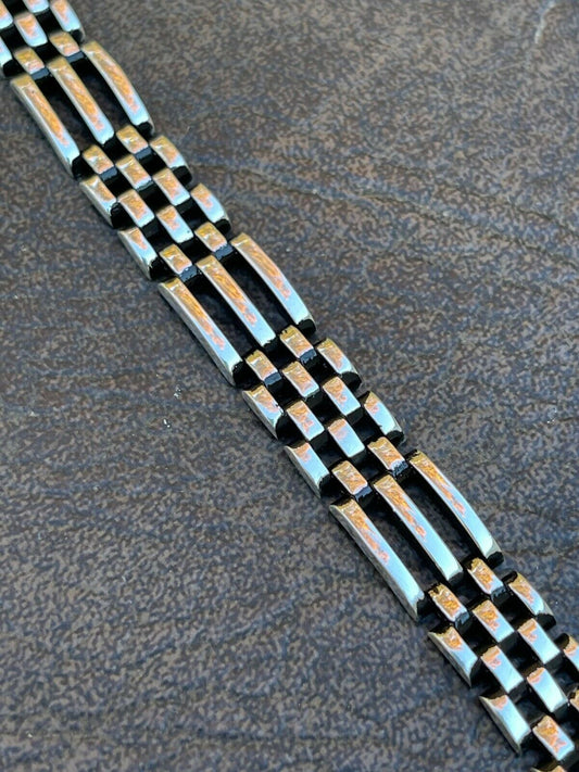 HarlemBling Mens Real 925 Sterling Silver Oxidized Black Rhodium Panther Link Bracelet 10mm