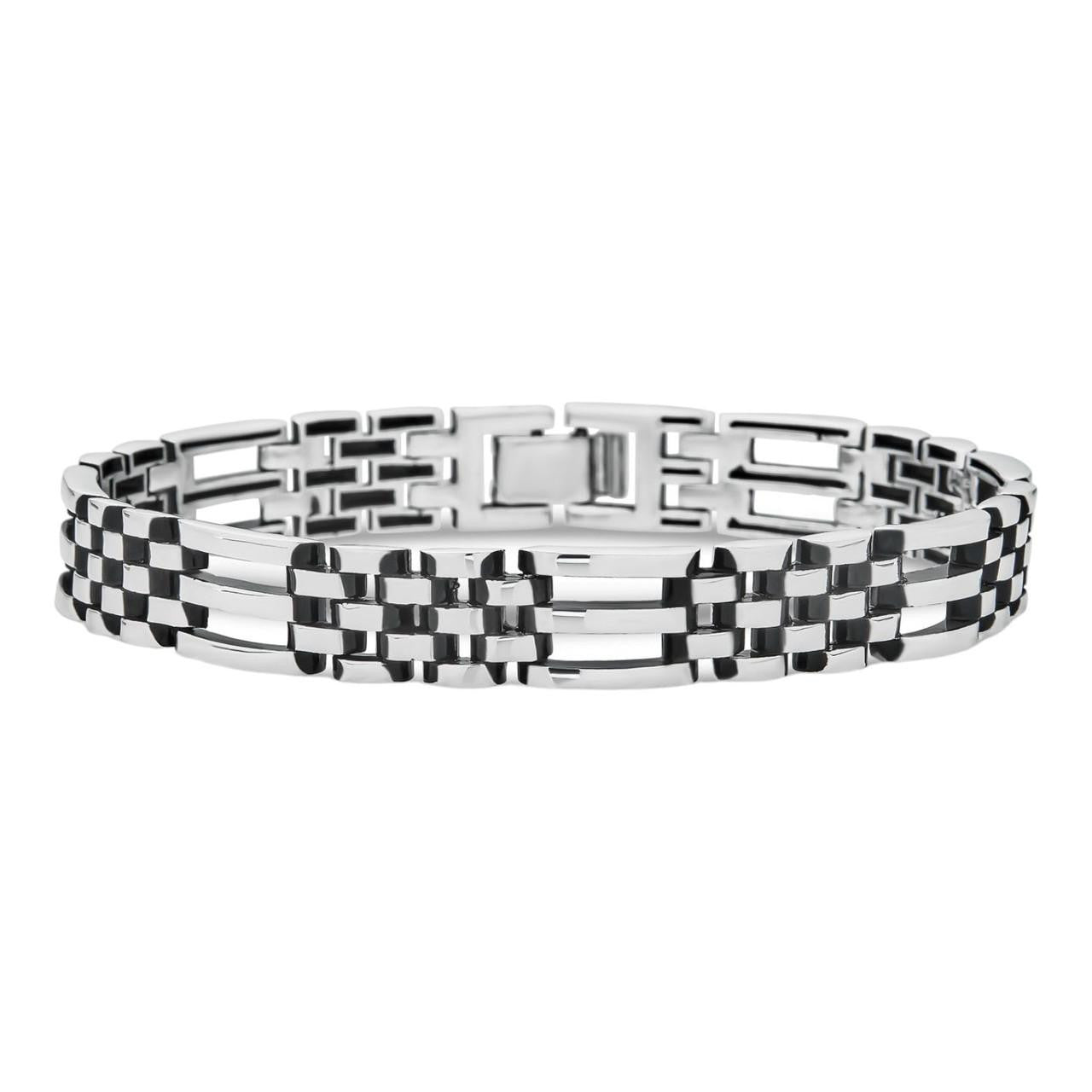 HarlemBling Mens Real 925 Sterling Silver Oxidized Black Rhodium Panther Link Bracelet 10mm