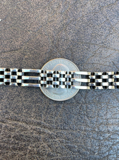 HarlemBling Mens Real 925 Sterling Silver Oxidized Black Rhodium Panther Link Bracelet 10mm