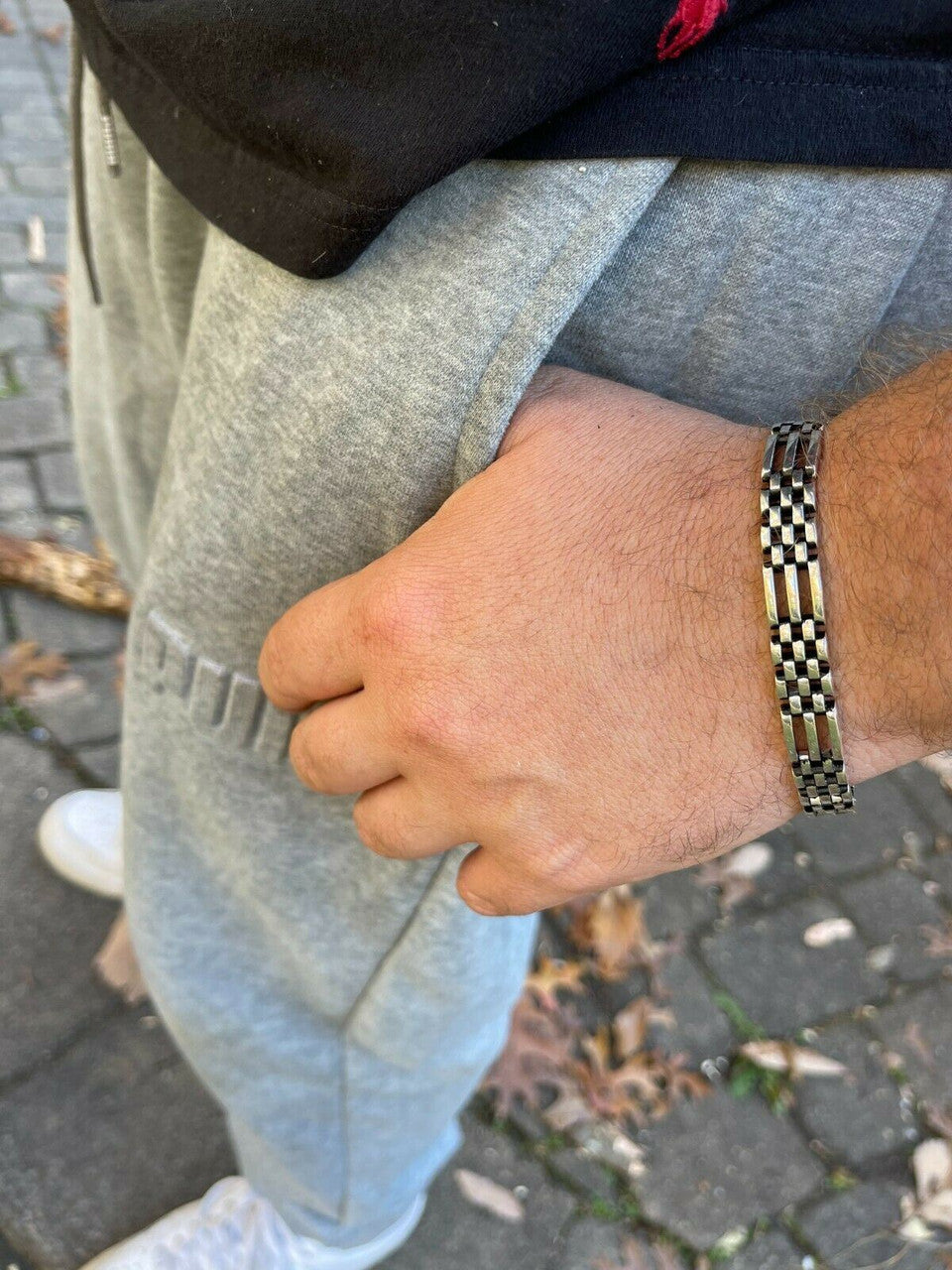 HarlemBling Mens Real 925 Sterling Silver Oxidized Black Rhodium Panther Link Bracelet 10mm