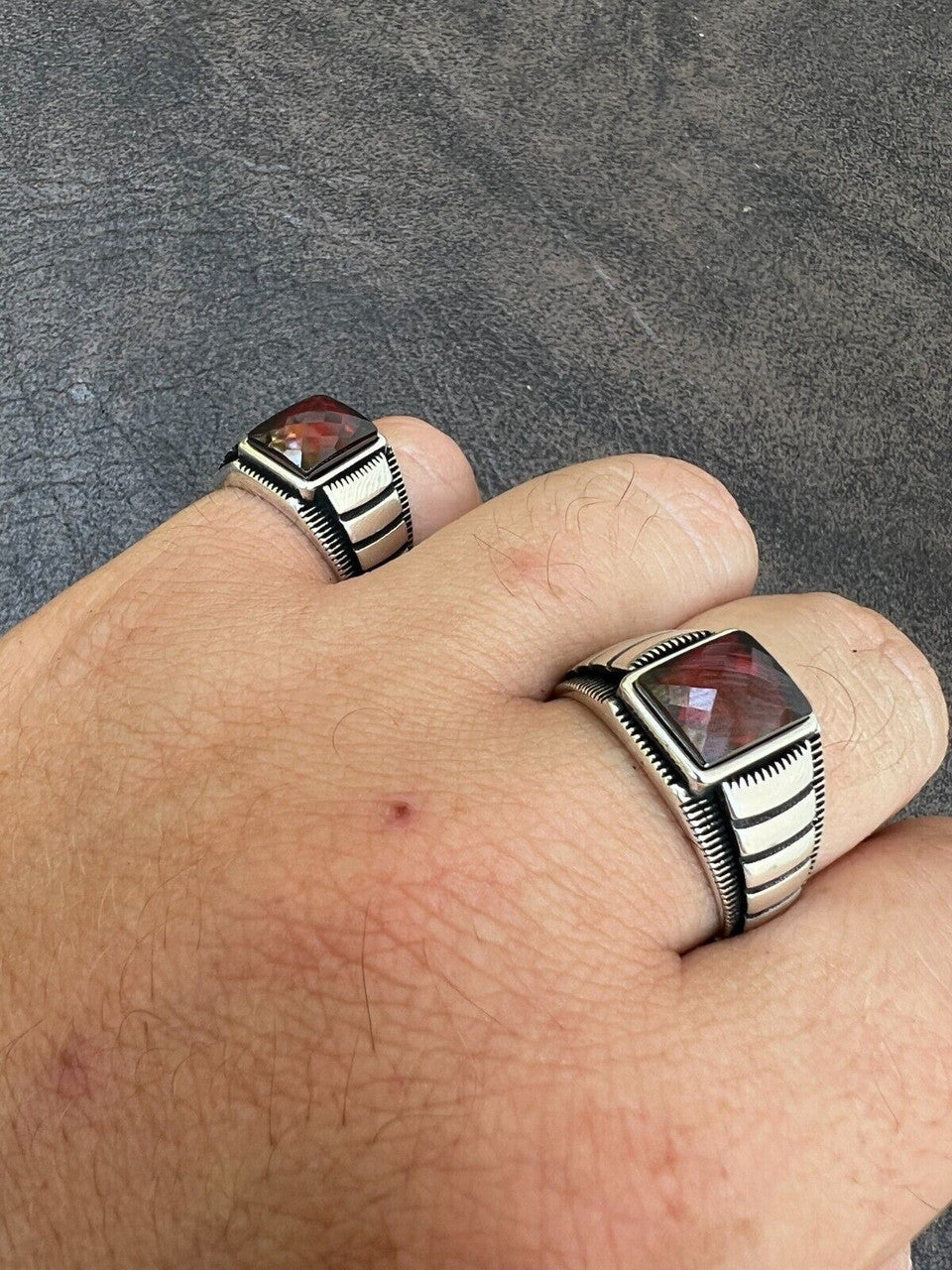 HarlemBling Mens Real 925 Sterling Silver Simulated Ruby Red CZ Gem Stone Pinky Ring Sz 7-13