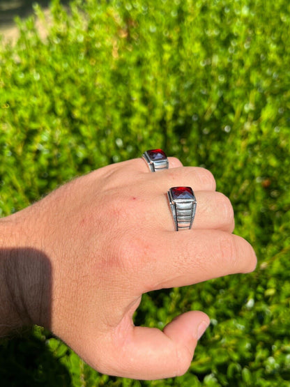 HarlemBling Mens Real 925 Sterling Silver Simulated Ruby Red CZ Gem Stone Pinky Ring Sz 7-13