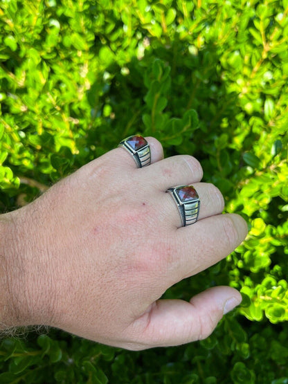 HarlemBling Mens Real 925 Sterling Silver Simulated Ruby Red CZ Gem Stone Pinky Ring Sz 7-13