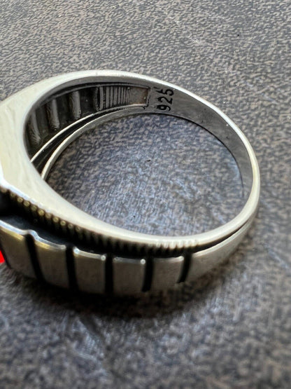 HarlemBling Mens Real 925 Sterling Silver Simulated Ruby Red CZ Gem Stone Pinky Ring Sz 7-13