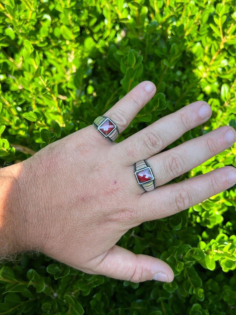 HarlemBling Mens Real 925 Sterling Silver Simulated Ruby Red CZ Gem Stone Pinky Ring Sz 7-13