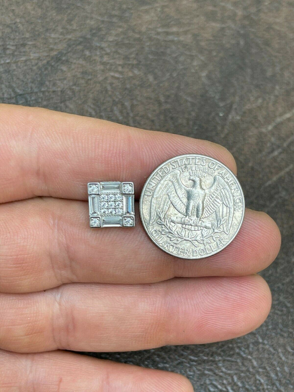 HarlemBling Mens Real 925 Sterling Silver Square Iced Baguette Diamond HipHop Earrings Studs