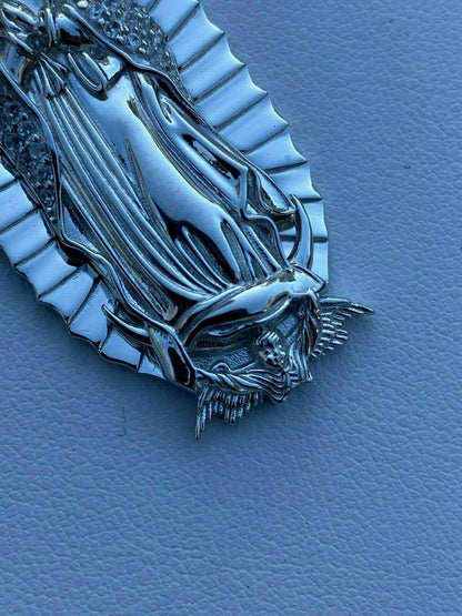 HarlemBling Mens Real 925 Sterling Silver - Virgin Mary Guadalupe Necklace Nuestra Senora