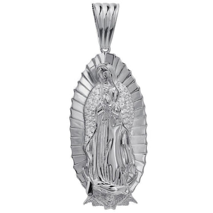 HarlemBling Mens Real 925 Sterling Silver - Virgin Mary Guadalupe Necklace Nuestra Senora