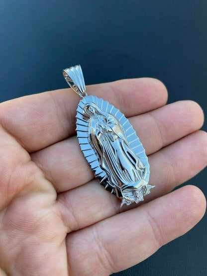 HarlemBling Mens Real 925 Sterling Silver - Virgin Mary Guadalupe Necklace Senora Pendant