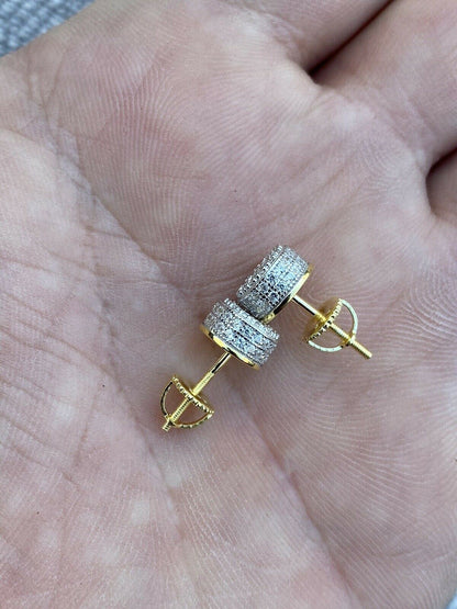 HarlemBling Mens Real Gold and Solid 925 Sterling Silver 1/3 Round Earrings Diamond Studs Ice