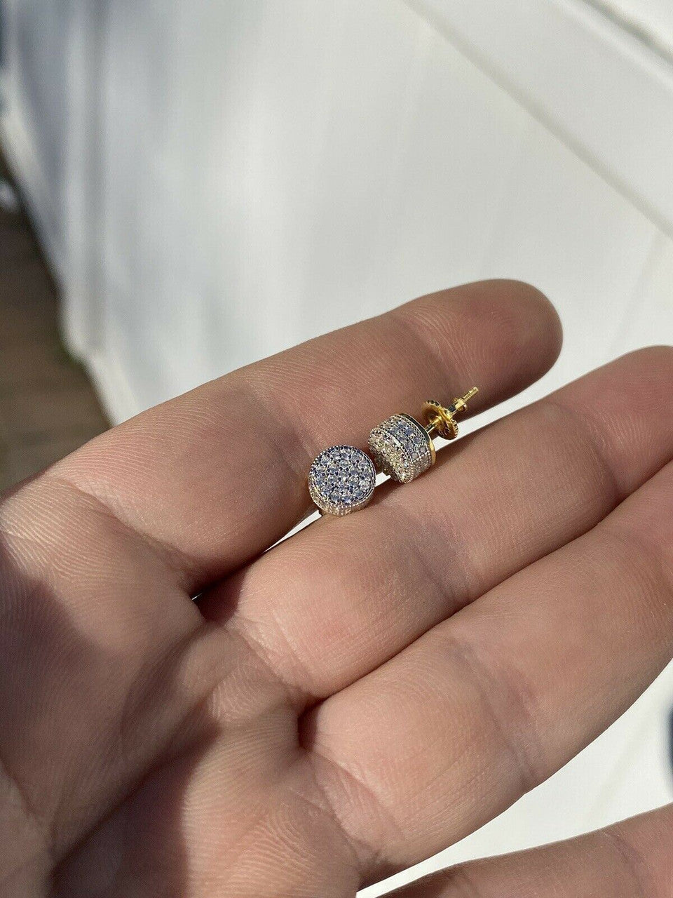 HarlemBling Mens Real Gold and Solid 925 Sterling Silver 1/3 Round Earrings Diamond Studs Ice