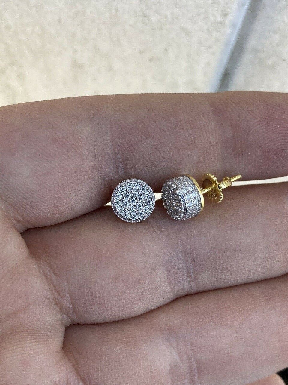 HarlemBling Mens Real Gold and Solid 925 Sterling Silver 1/3 Round Earrings Diamond Studs Ice