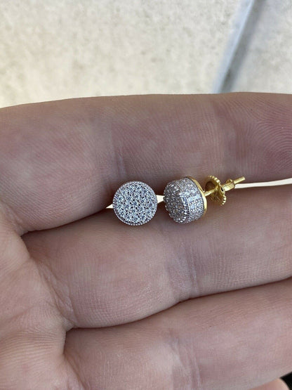 HarlemBling Mens Real Gold and Solid 925 Sterling Silver 1/3 Round Earrings Diamond Studs Ice