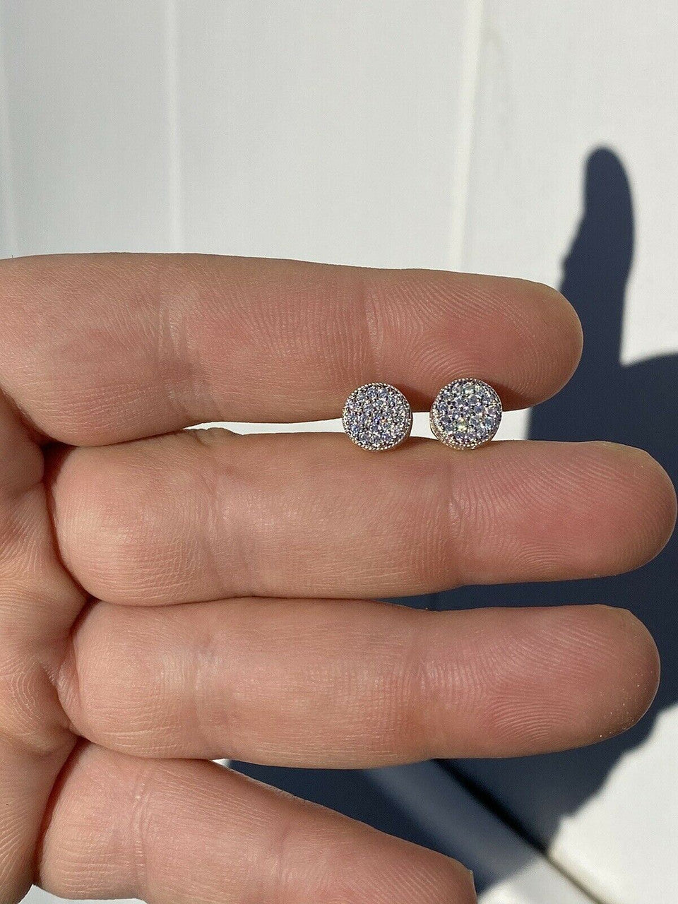 HarlemBling Mens Real Gold and Solid 925 Sterling Silver 1/3 Round Earrings Diamond Studs Ice