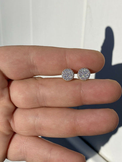 HarlemBling Mens Real Gold and Solid 925 Sterling Silver 1/3 Round Earrings Diamond Studs Ice