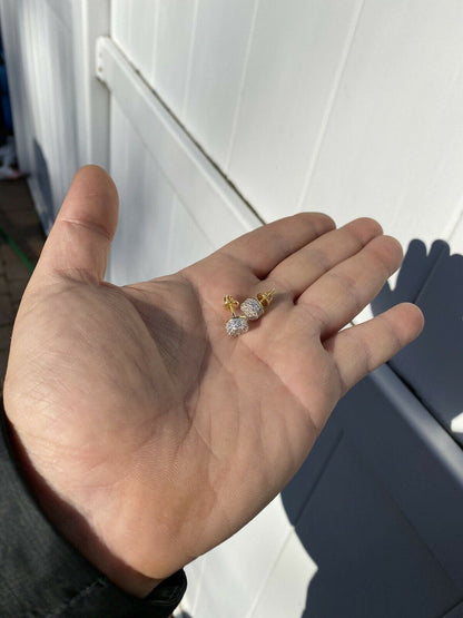 HarlemBling Mens Real Gold and Solid 925 Sterling Silver 1/3 Round Earrings Diamond Studs Ice