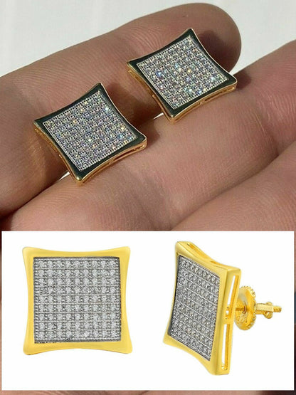 HarlemBling Mens Real Large 1/2 Kite Earrings Solid 925 Sterling Silver and 14k Gold Hip Hop