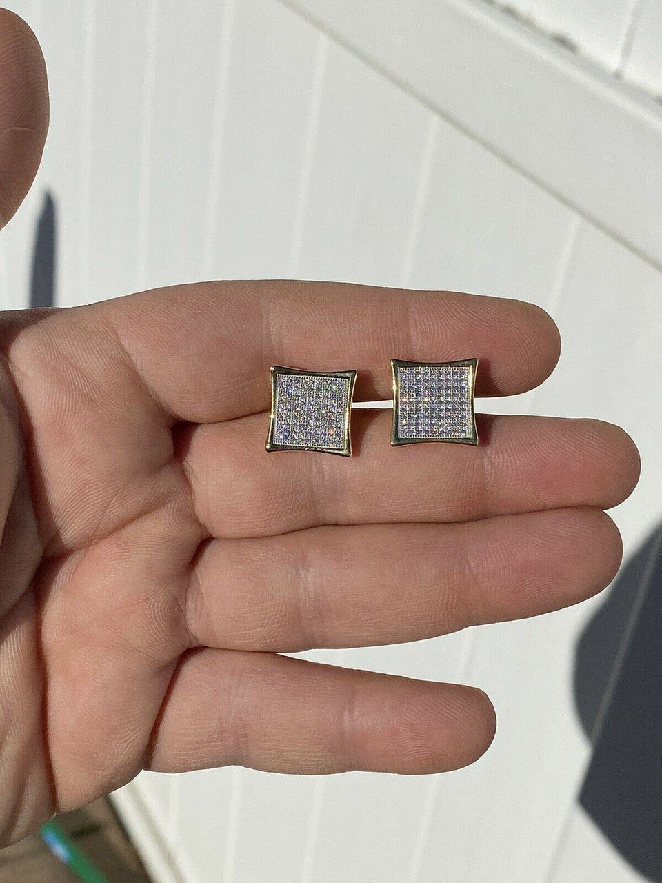 HarlemBling Mens Real Large 1/2 Kite Earrings Solid 925 Sterling Silver and 14k Gold Hip Hop