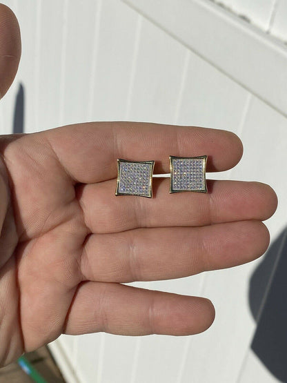 HarlemBling Mens Real Large 1/2 Kite Earrings Solid 925 Sterling Silver and 14k Gold Hip Hop