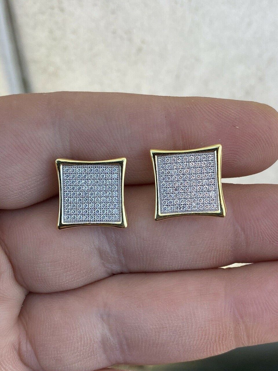 HarlemBling Mens Real Large 1/2 Kite Earrings Solid 925 Sterling Silver and 14k Gold Hip Hop