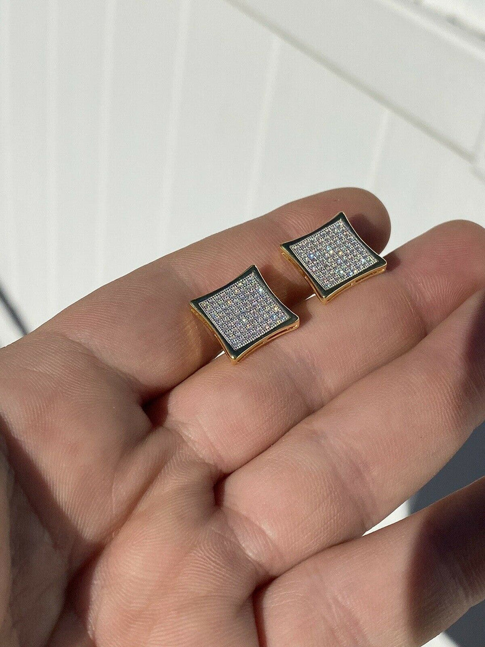 HarlemBling Mens Real Large 1/2 Kite Earrings Solid 925 Sterling Silver and 14k Gold Hip Hop