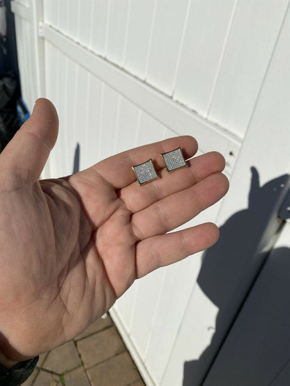 HarlemBling Mens Real Large 1/2 Kite Earrings Solid 925 Sterling Silver and 14k Gold Hip Hop