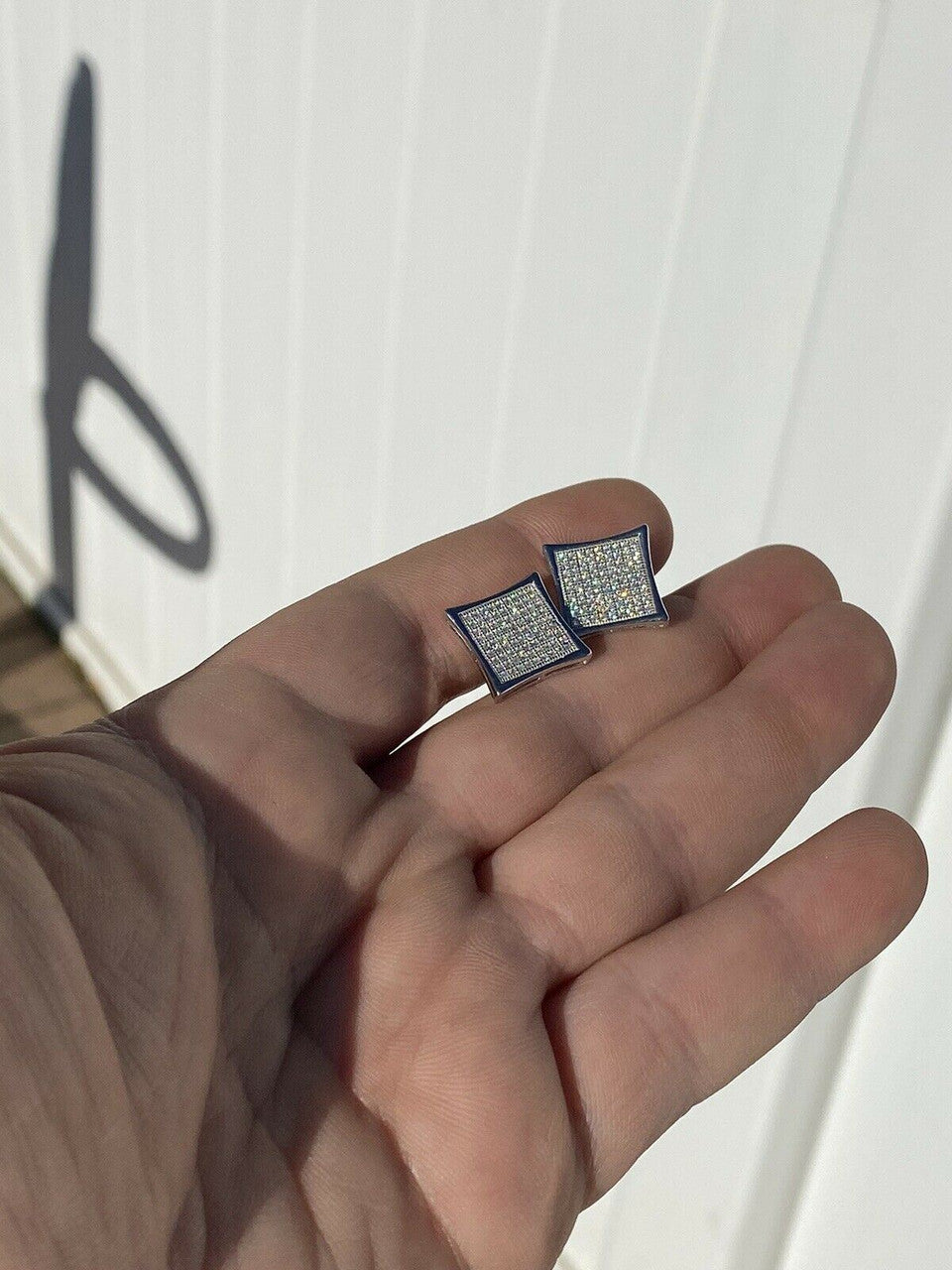 HarlemBling Mens Real Large 1/2 Kite Earrings Solid 925 Sterling Silver Iced 3ct Diamonds