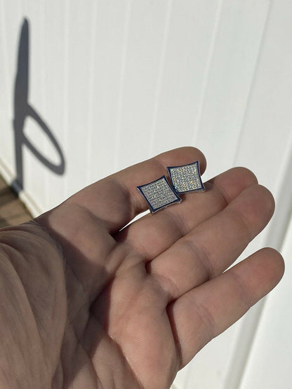 HarlemBling Mens Real Large 1/2 Kite Earrings Solid 925 Sterling Silver Iced 3ct Diamonds