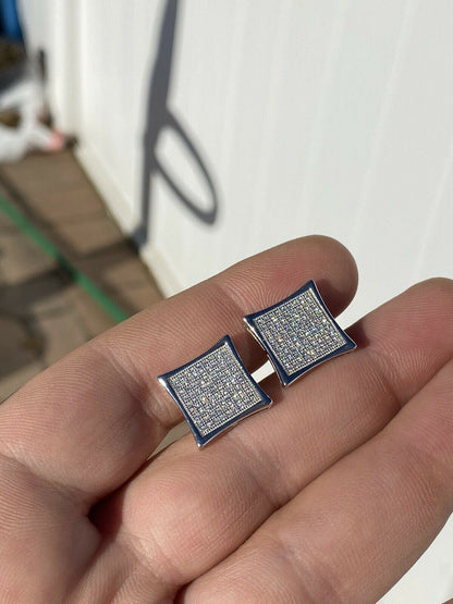 HarlemBling Mens Real Large 1/2 Kite Earrings Solid 925 Sterling Silver Iced 3ct Diamonds