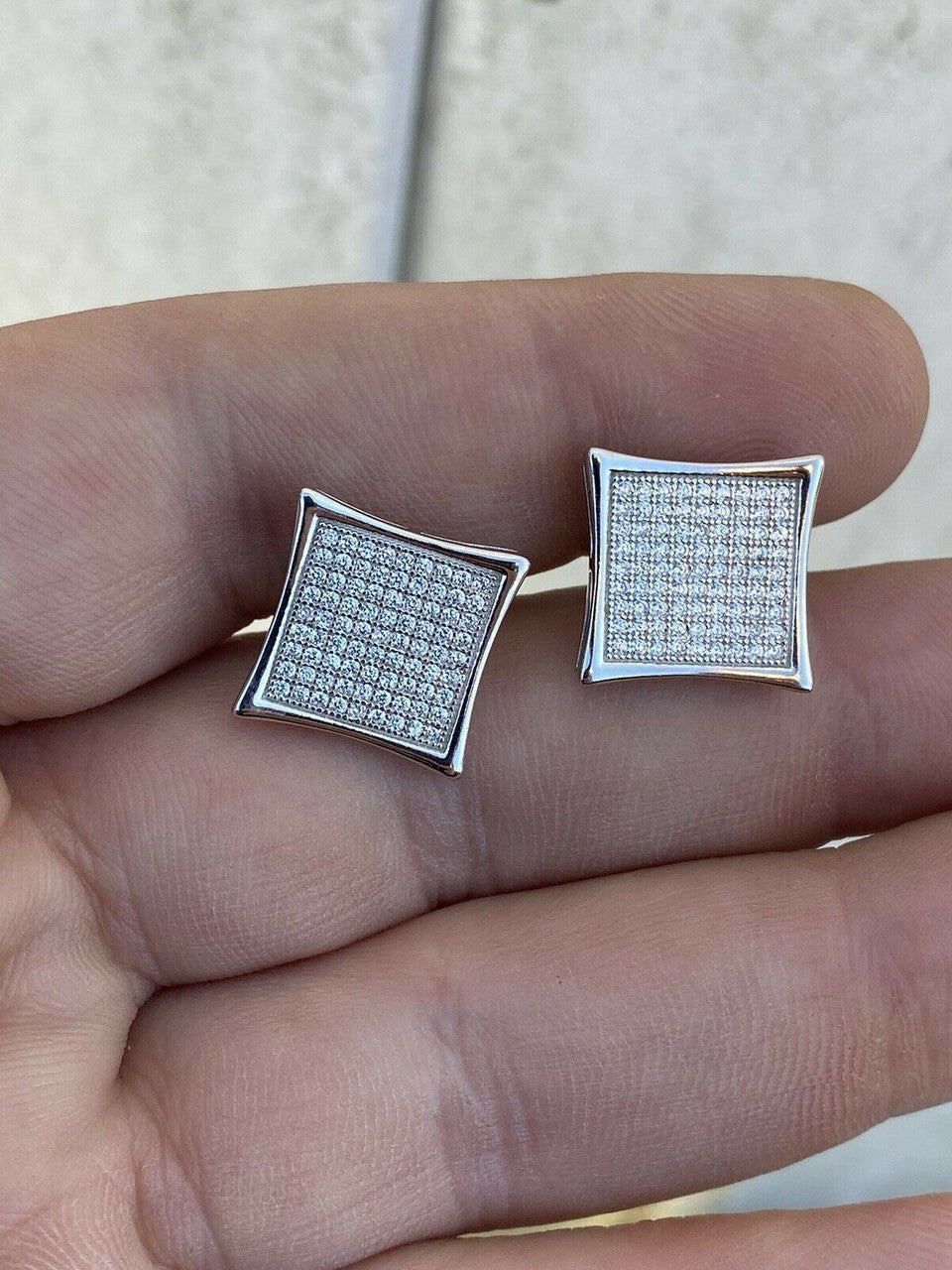 HarlemBling Mens Real Large 1/2 Kite Earrings Solid 925 Sterling Silver Iced 3ct Diamonds