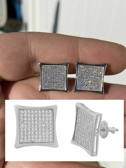HarlemBling Mens Real Large 1/2 Kite Earrings Solid 925 Sterling Silver Iced 3ct Diamonds