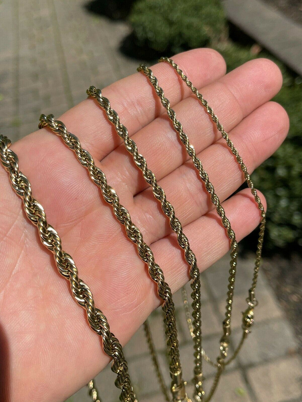 HarlemBling Mens Real Rope Chain Necklace 14k Gold Over Stainless Steel - 2mm-6mm 18-30