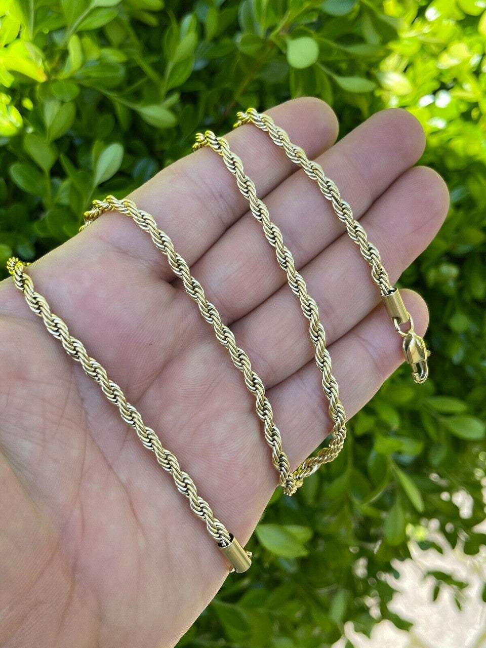 HarlemBling Mens Real Rope Chain Necklace 14k Gold Over Stainless Steel - 2mm-6mm 18-30