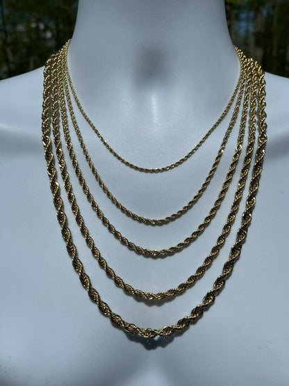 HarlemBling Mens Real Rope Chain Necklace 14k Gold Over Stainless Steel - 2mm-6mm 18-30