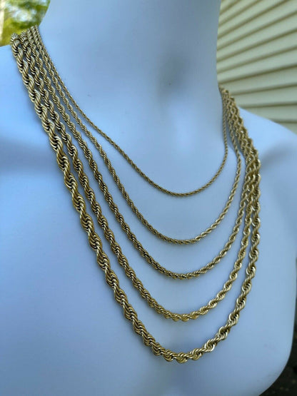 HarlemBling Mens Real Rope Chain Necklace 14k Gold Over Stainless Steel - 2mm-6mm 18-30