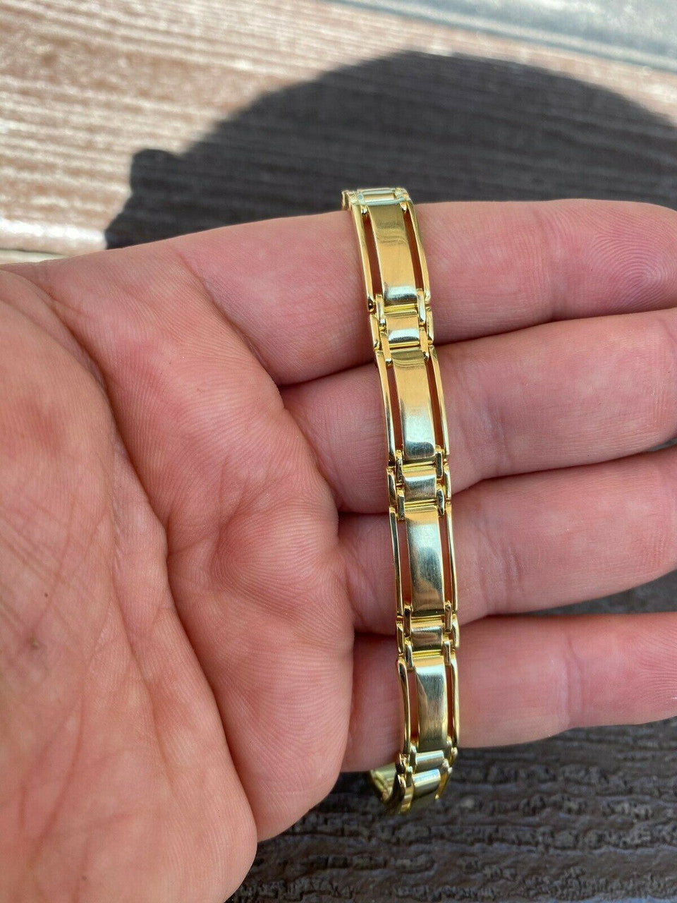 HarlemBling Mens Real Solid 14k Gold Over 925 Sterling Silver Presidential Link Bracelet