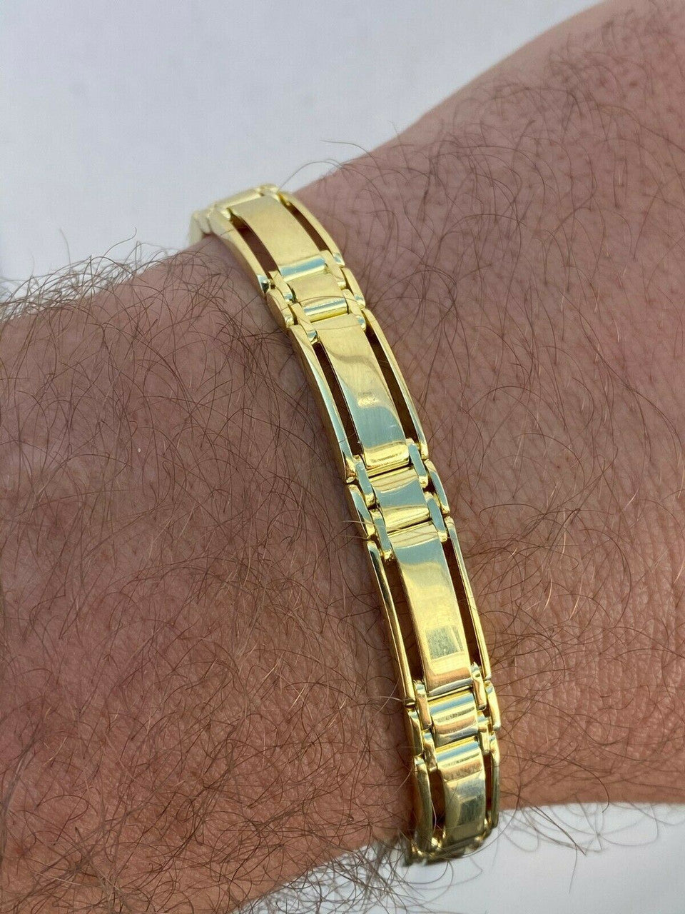HarlemBling Mens Real Solid 14k Gold Over 925 Sterling Silver Presidential Link Bracelet