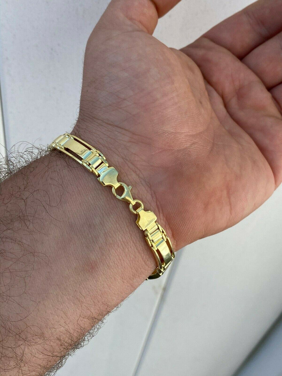 HarlemBling Mens Real Solid 14k Gold Over 925 Sterling Silver Presidential Link Bracelet