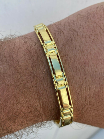 HarlemBling Mens Real Solid 14k Gold Over 925 Sterling Silver Presidential Link Bracelet