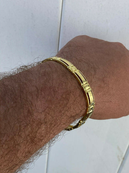 HarlemBling Mens Real Solid 14k Gold Over 925 Sterling Silver Presidential Link Bracelet