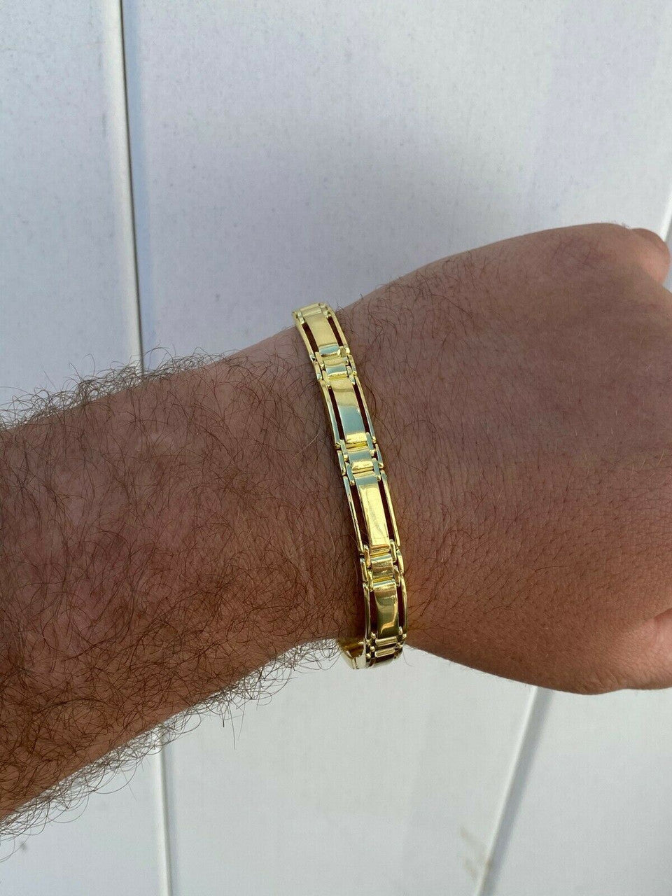 HarlemBling Mens Real Solid 14k Gold Over 925 Sterling Silver Presidential Link Bracelet